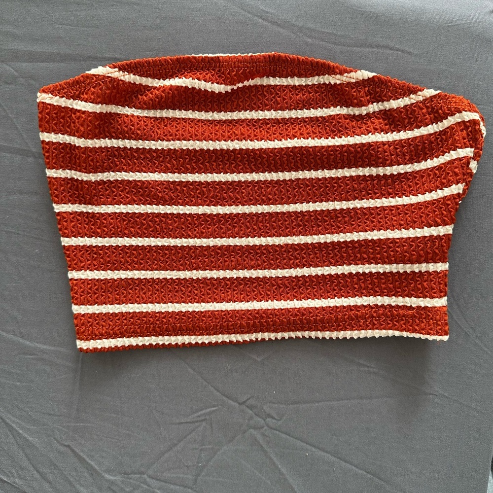 Red and White Striped Crochet Tube Top